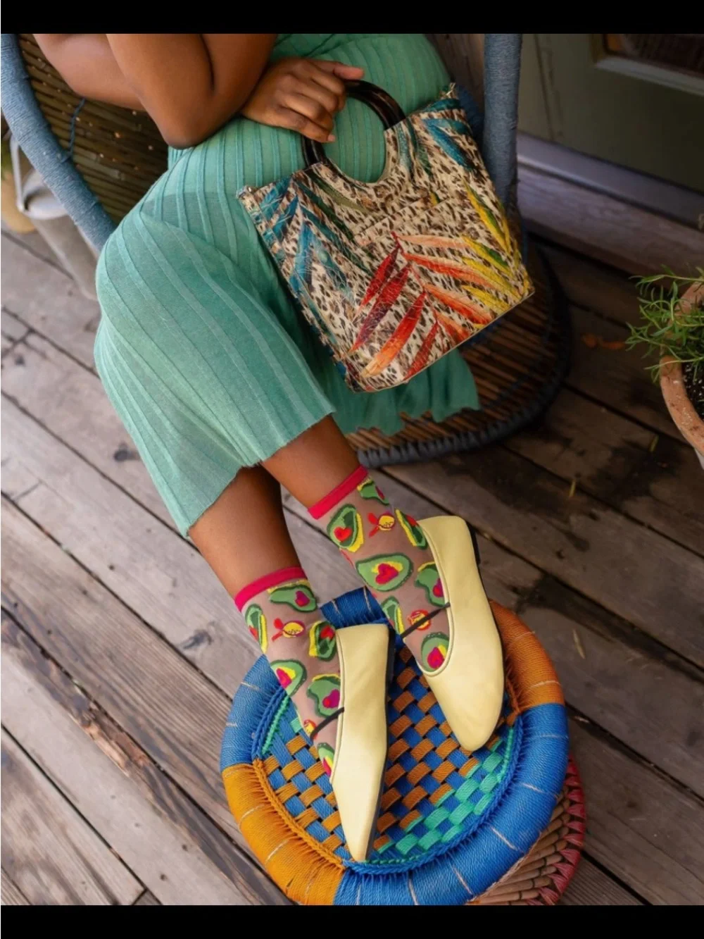 Avocado Lover Sheer Crew Print Socks. Price Firm.